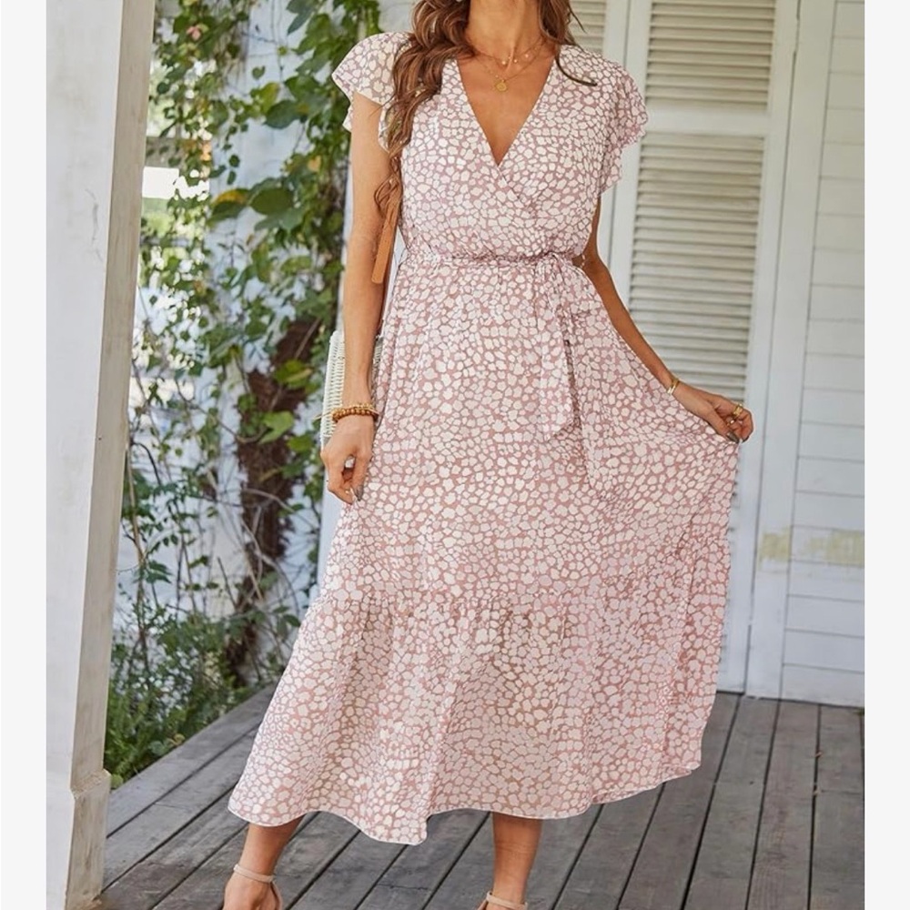 Amazon Pink and White Floral Maxi Dress